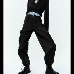 Zara NWT BLACK CARGO PANTS PARACHUTE